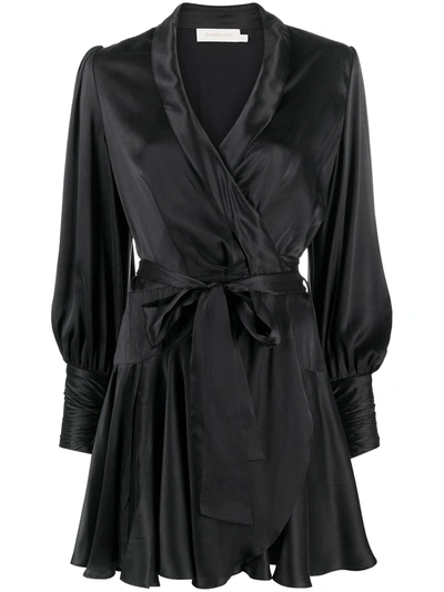 Zimmermann Women's Espionage Silk Mini Wrap Dress In Black