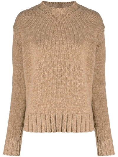 Victoria Beckham Wool & Cashmere Knit Crewneck Sweater In Camel