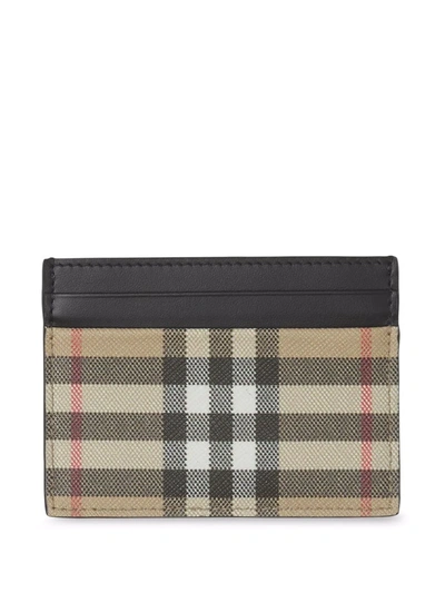 Burberry Black & Beige E-canvas Card Holder In Archive Beige