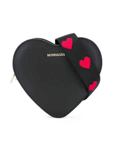 Monnalisa Kids' Heart Leather Shoulder Bag In Black