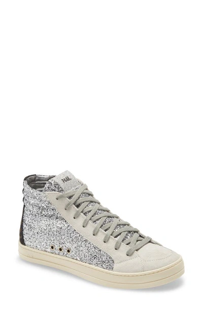 P448 Skate Glitter High Top Sneaker In Silver Glitter/ Leopard