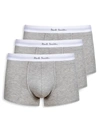 Paul Smith Pack Of Three Branded-waistband Stretch-cotton Trunks In Gray