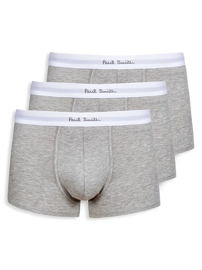 Paul Smith Pack Of Three Branded-waistband Stretch-cotton Trunks In Greys