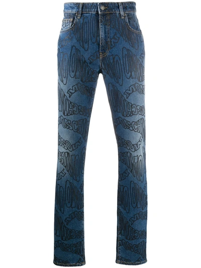 Moschino Logo-print Slim-fit Jeans In Blue