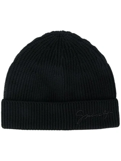 Givenchy Ribbed Embroidered Logo Beanie In Black