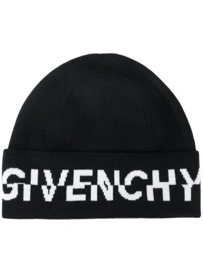 Givenchy Jacquard Logo Ribbed Beanie In Black