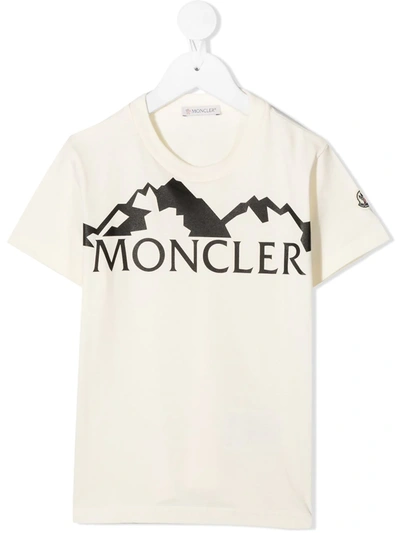 Moncler Kids' Logo Print Cotton Jersey T-shirt In White