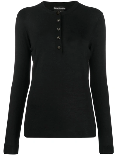 Tom Ford Long Sleeve Polo Shirt In Black