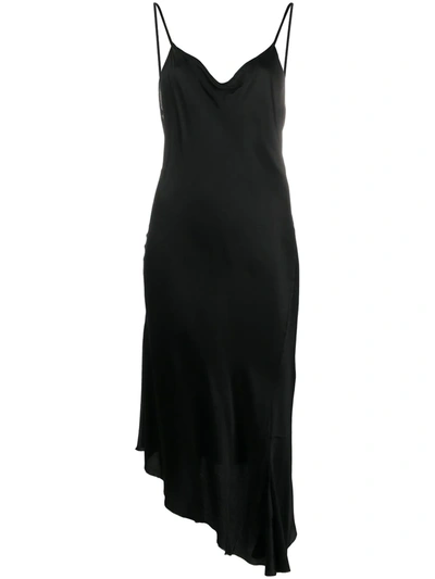 Ann Demeulemeester Asymmetric Satin Slip Dress In Black