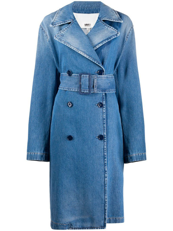 belted denim trench coat