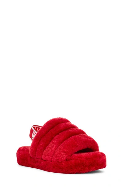 Ugg Girl's Fluff Yeah Metallic Sparkle Quilted Slippers, Baby/kids In Ribbon Red