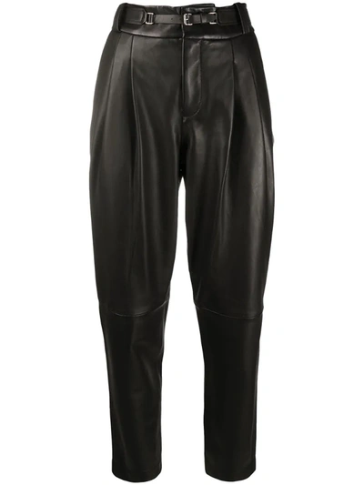 Red Valentino High-rise Tapered Leather Trousers In Black