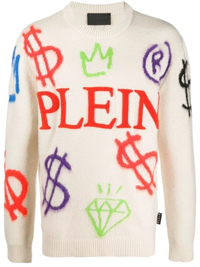 Philipp Plein Graffiti Crew Neck Jumper In Neutrals