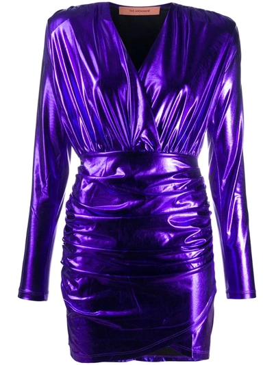 Andamane Colette Ruched Mini Dress In Purple Metallic
