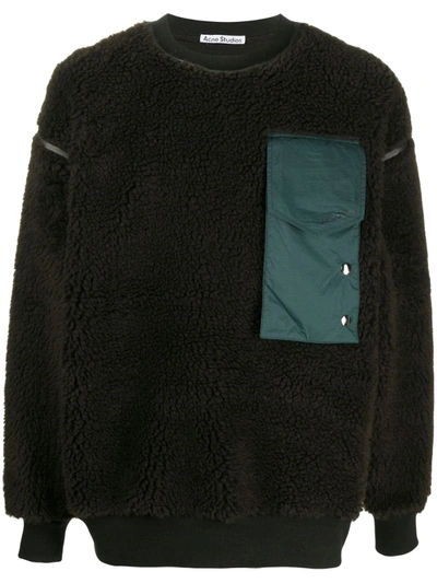 Acne Studios Contrast Pocket Fleece Sweatshirt In Brown