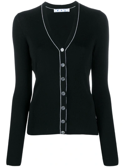 Off-white Contrasting Trim Buttoned Cardigan In Black