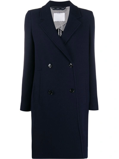 Hugo Boss Double Breasted Coat In Blue