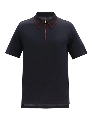 Dunhill Contrast-tipped Cotton-jersey Polo Shirt In Blue