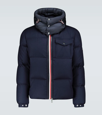 Moncler Brazeau Shell-trimmed Quilted Virgin Wool Hooded Down Jacket In Blue