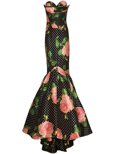 Richard Quinn Floral And Polka Dot Print Silk Satin Mermaid Gown In Multicolour