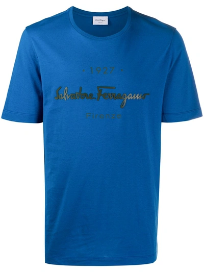Ferragamo Cotton Logo Print T-shirt In Blue