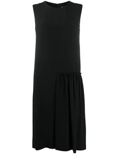 Ferragamo Silk Asymmetric Design Dress In Black