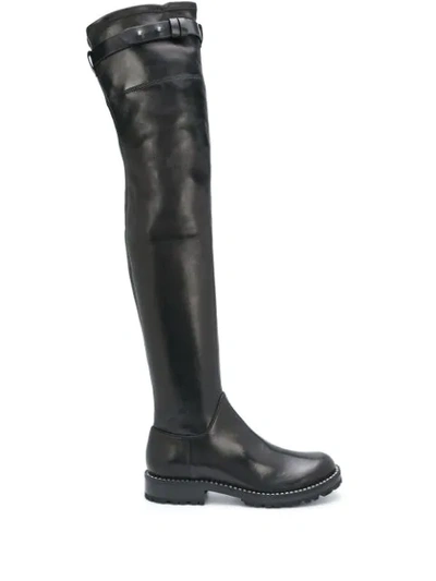 Ermanno Scervino Thigh-high Flat Boots In Black