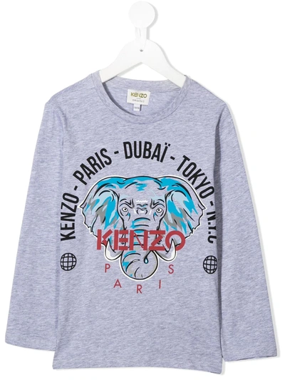 Kenzo Teen Elephant Long-sleeve T-shirt In Grey