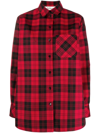 Mulberry Plaid Print Oversized Shirt In Multi Red