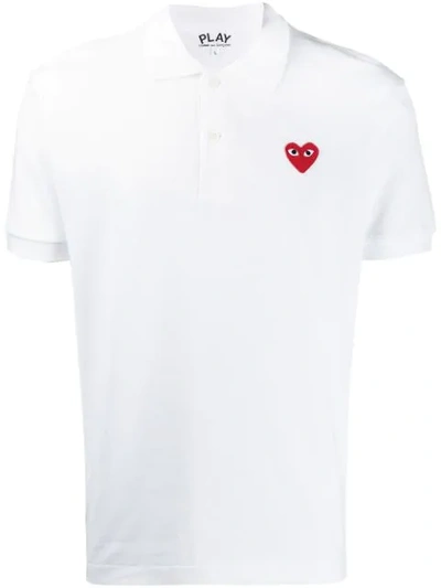 Comme Des Garçons Play Chest Logo Polo Shirt In White