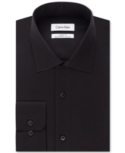 Calvin Klein Steel Men's Big & Tall Classic-fit Non-iron Herringbone Dress Shirt In Black