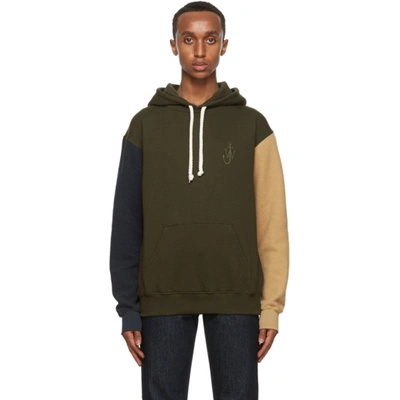 Jw Anderson Anchor Embroidered Brush Fleece Inside Out Hoodie In Green