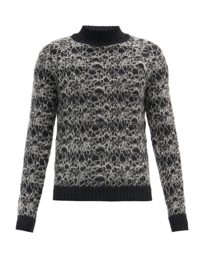 Saint Laurent Spider-web Embroidered Mohair-blend Sweater In Black