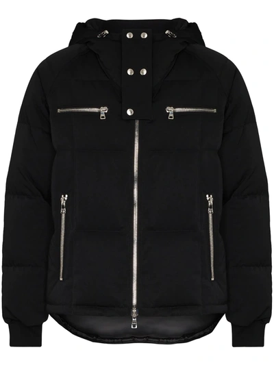 Balmain Logo Print Hooded Nylon Down Jacket In Black