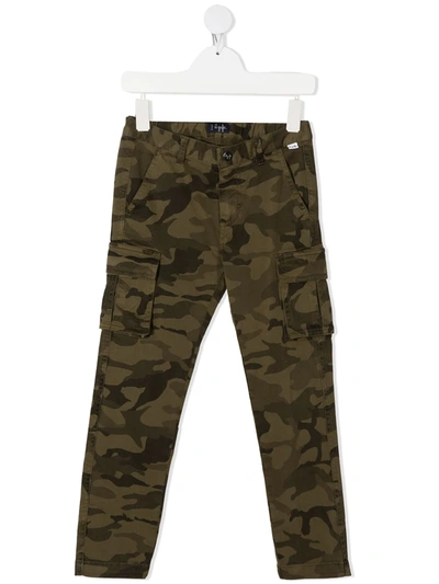 Il Gufo Kids' Camouflage Print Gabardine Cargo Trousers In Military Green