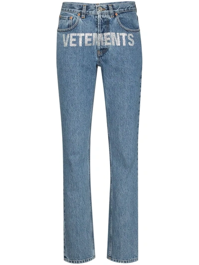 Vetements Logo-embellished Straight-leg Jeans In Light Blue (blue)