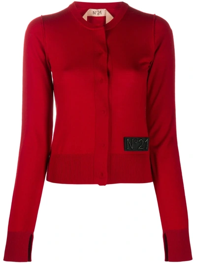 N°21 Beaded Logo Patch Cardigan In Red
