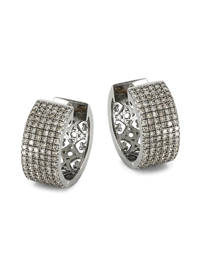 Nina Gilin Women's Black Rhodium-plated & Diamond Huggie Earrings