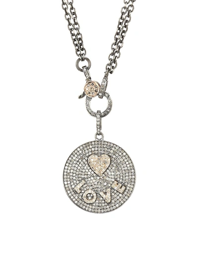 Nina Gilin Women's Two-tone & Diamond Love Medallion Dual-chain Necklace In Silver