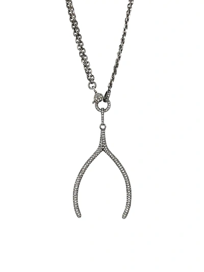 Nina Gilin Women's Black Rhodium-plated & Diamond Wishbone Pendant Double-chain Necklace In Silver
