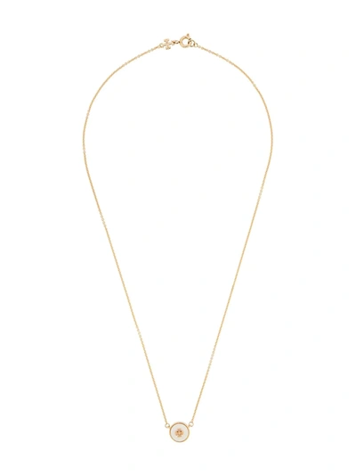 Tory Burch Goldtone Logo Enamel Circle Pendant Necklace