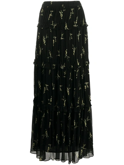Ba&sh Floral Tiered Skirt In Black
