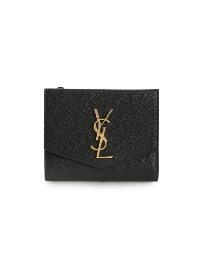 Saint Laurent Ysl Small Grain De Poudre Tri-fold Wallet In Nero
