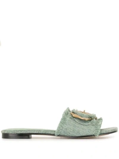 Mara & Mine Buckle-embellished Slide Sandals In Green