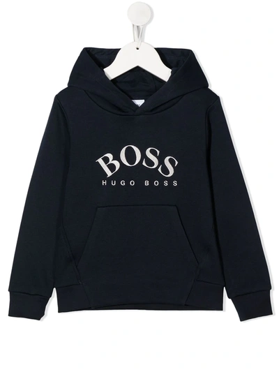 Hugo Boss Kids' Embroidered Logo Hoodie In Blue