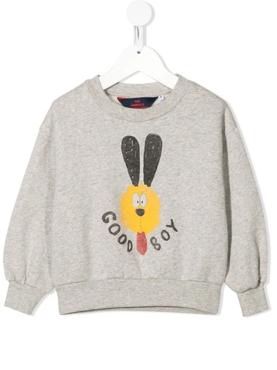 The Animals Observatory Kids' Dog-print Cotton Sweatshirt In Grey