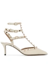 Valentino Garavani Rockstud Caged Leather Pumps In White