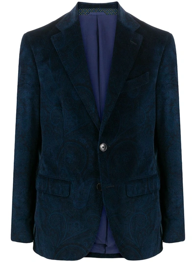 Etro Paisley-print Corduroy Jacket In Blue