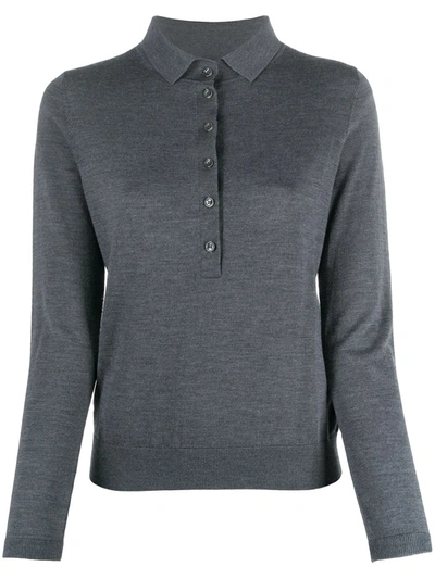 Allude Long-sleeved Button Up Polo Shirt In Grey