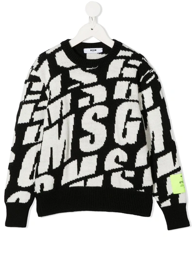 Msgm Kids' Logo-intarsia Jumper In Black